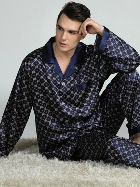 Pyjama Homme Satin Bleu Marine