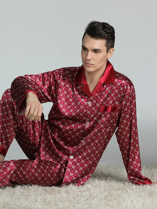 Pyjama Homme Satin Rouge Bordeaux