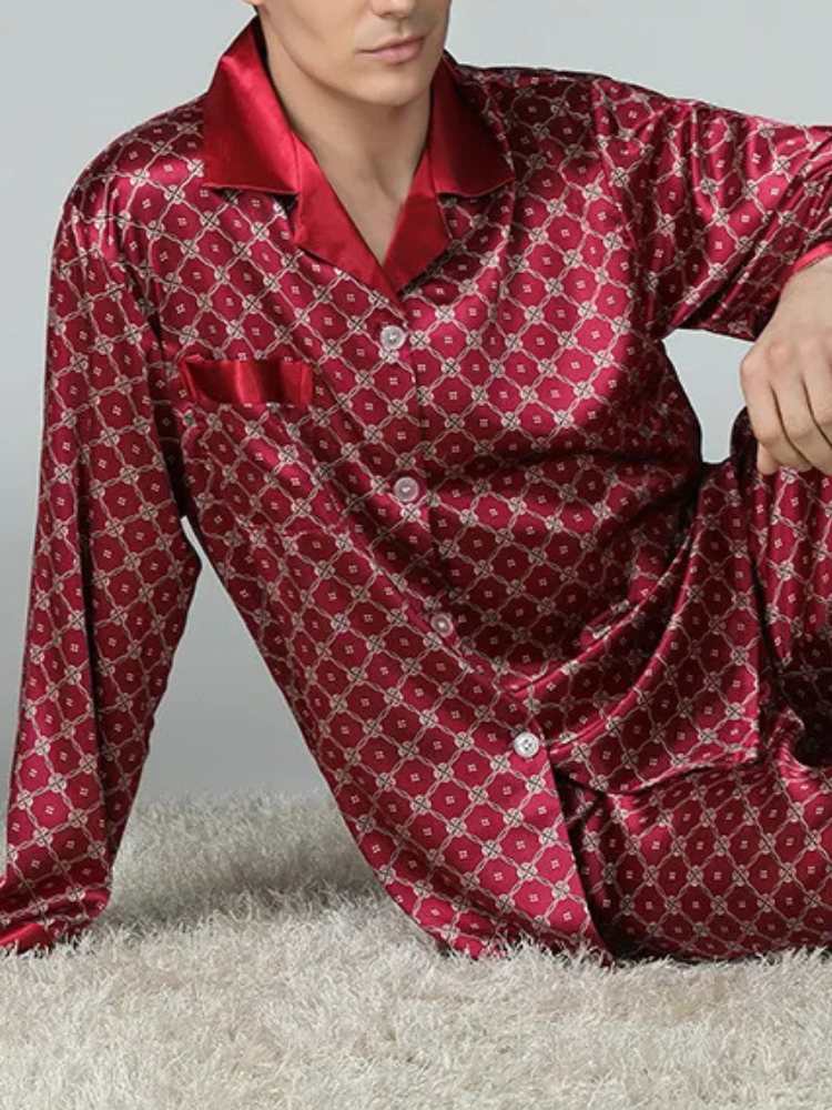 Pyjama Homme Satin Rouge Bordeaux