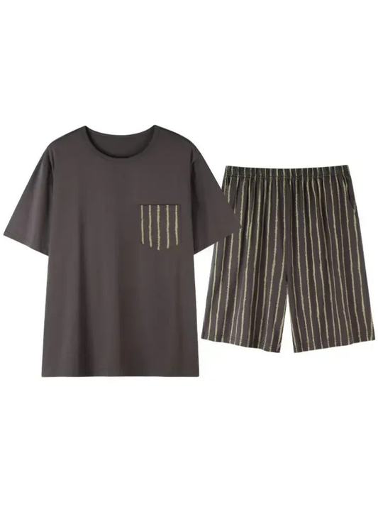 Pyjama Short Homme Marron Rayé