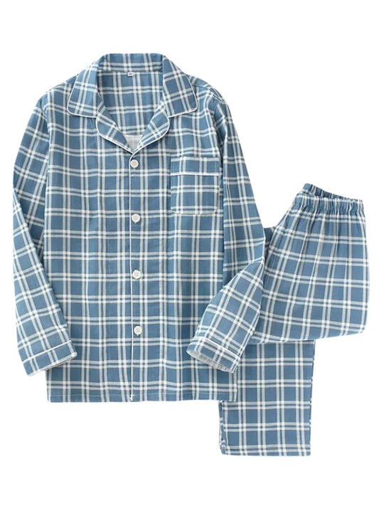 Pyjama Homme Manches Longues Bleu