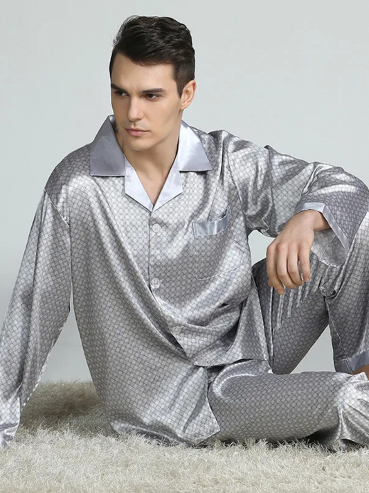 Pyjama Homme Satin Gris Métal